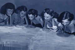 Copyright Giulia Andreani, Nudeltisch II (Spaghetti, bitch), 2022. Acrylique sur toile - 124 x 183 cm Courtesy de l'artiste et de la Galerie Max Hetzler Berlin, Paris, Londres, Marfa. Photo : Charles Duprat © Adagp, Paris, 2025